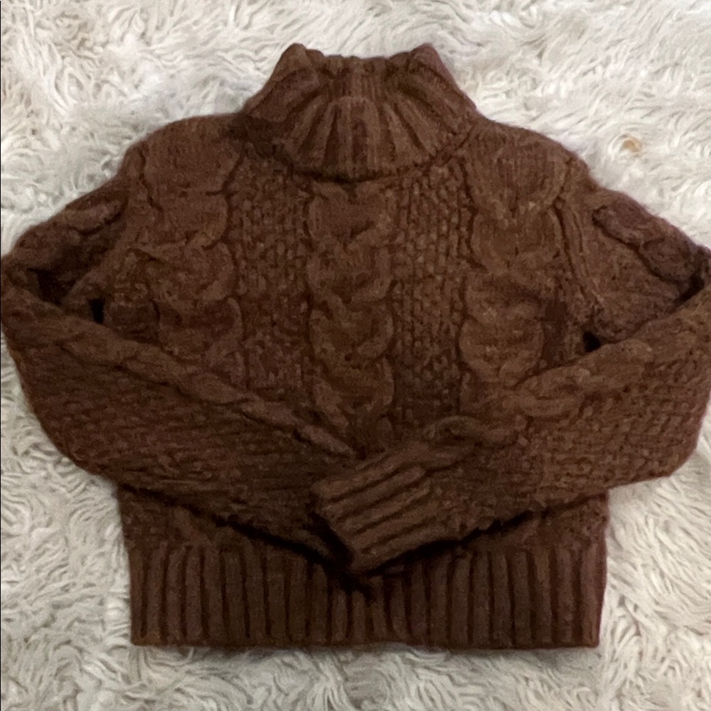 American Eagle Outfitters Brown Cable Knit Turtleneck Sweater